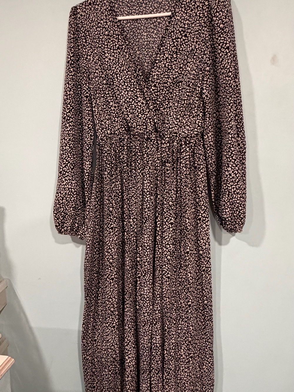 SHEIN Black Maxi Dress with Pink Leopard Print